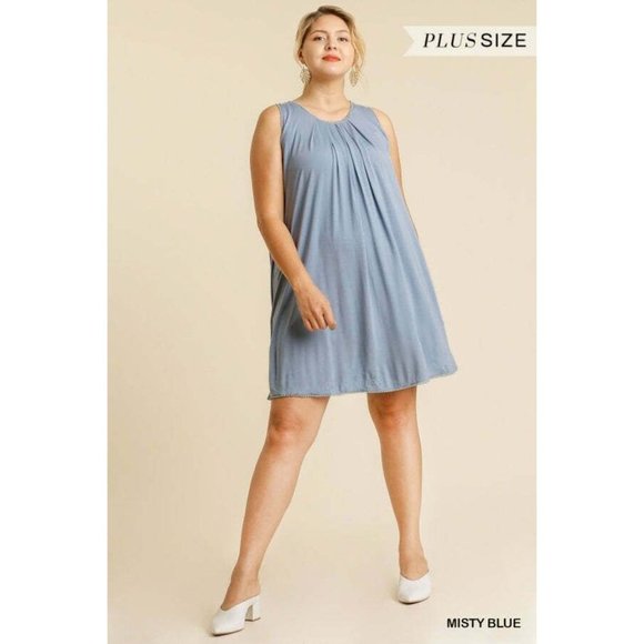 Umgee Plus Size Raspberry V-Neck Crochet Detail Sleeveless Dress - Picture 10 of 12